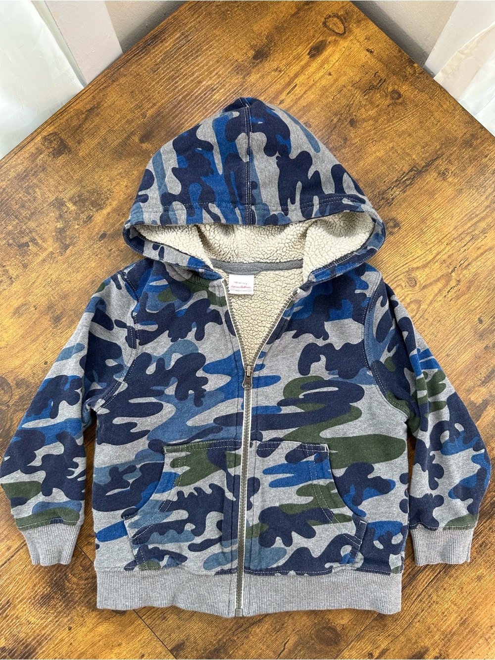 Hanna Andersson Blue Camouflage Supercozy Faux Shearling Lined Zip Hoodie, 4 - Picture 4 of 12